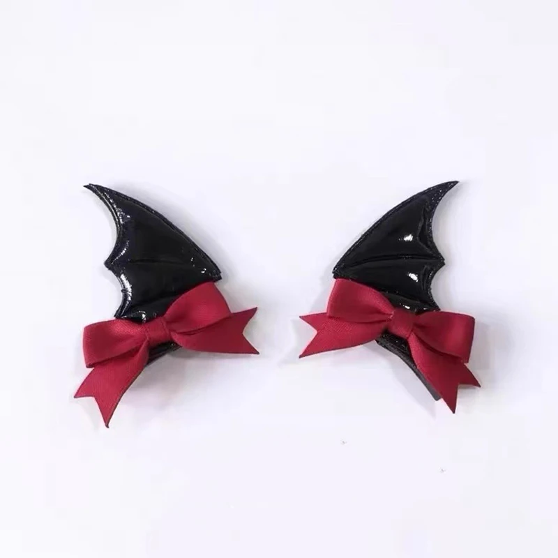 2pcs Demon Bat Clip Gothic Halloween Costume Accessories Funky Bow Headpiece for Photo Cosplay Creative Outfits