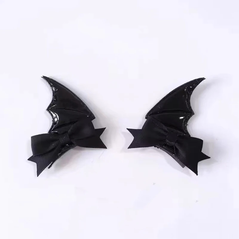 2pcs Demon Bat Clip Gothic Halloween Costume Accessories Funky Bow Headpiece for Photo Cosplay Creative Outfits