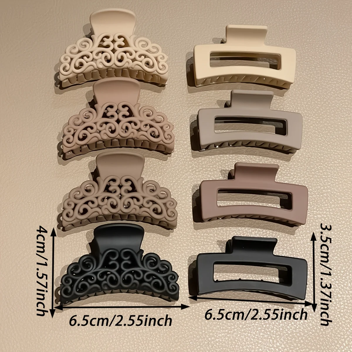 8Pcs Women's Square Patterned Shark Clips, Women's Hair Accessories, Medium-Sized Hair Clips in Coffee Color and Black, Vintage Simple Style, Suitable for Daily Wear, Holiday Wear, and Beach Vacations