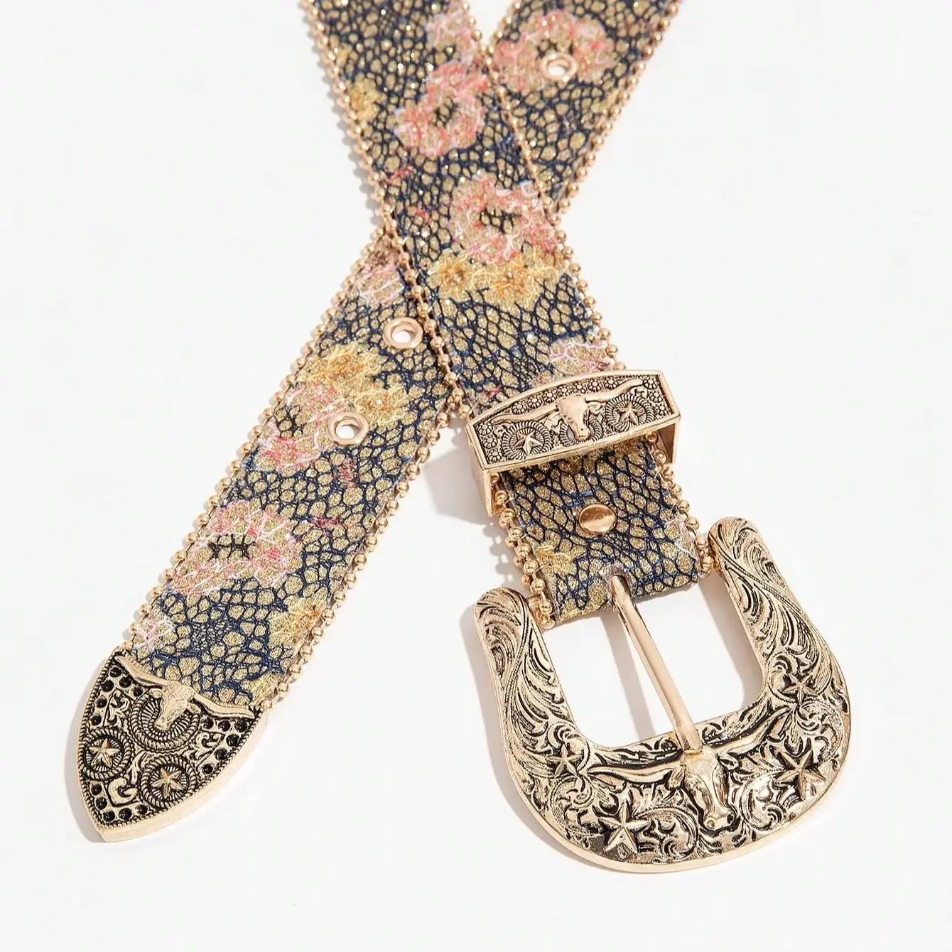 1pc women's vintage floral Western-style belt, a versatile denim-style accessory belt, suitable for casual gatherings
