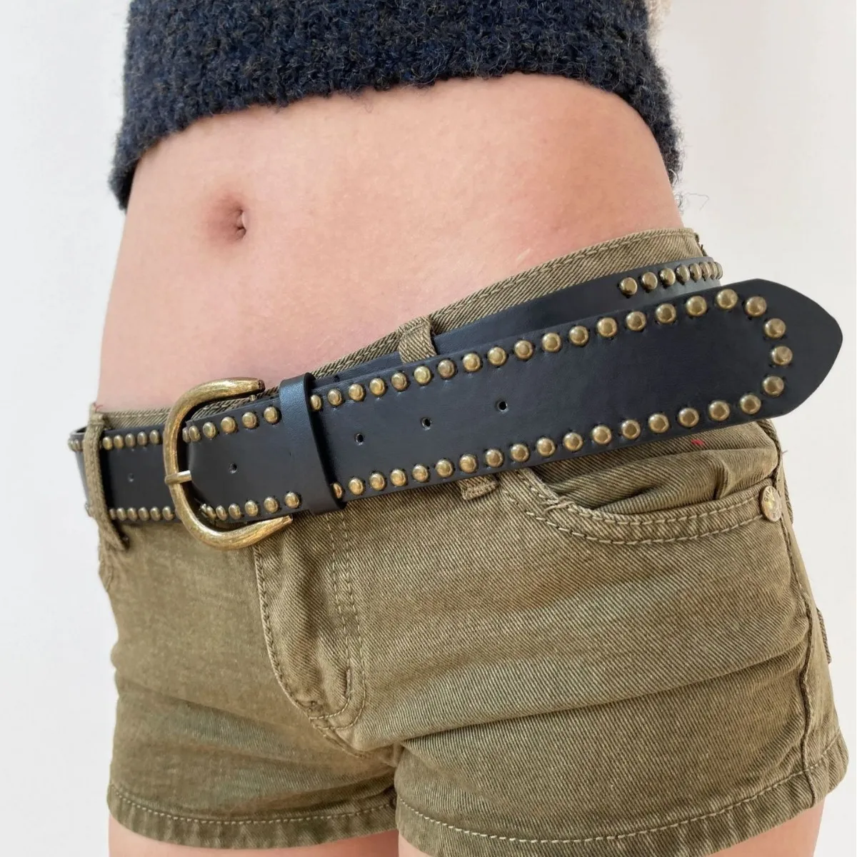 Korean Retro Rivet Belts PU Leather Waistband Punk Korean Style Y2K Millennial Waist Belt Women's Jeans Outfit Ideas Accessories