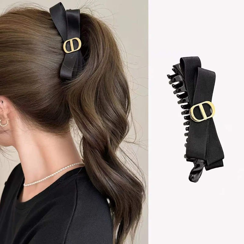 1/2pcs Elegant Fabric Bow Banana Clip for Woman Korean Style Ponytail Clip Fashion Girl's Back of The Head Hair Clip