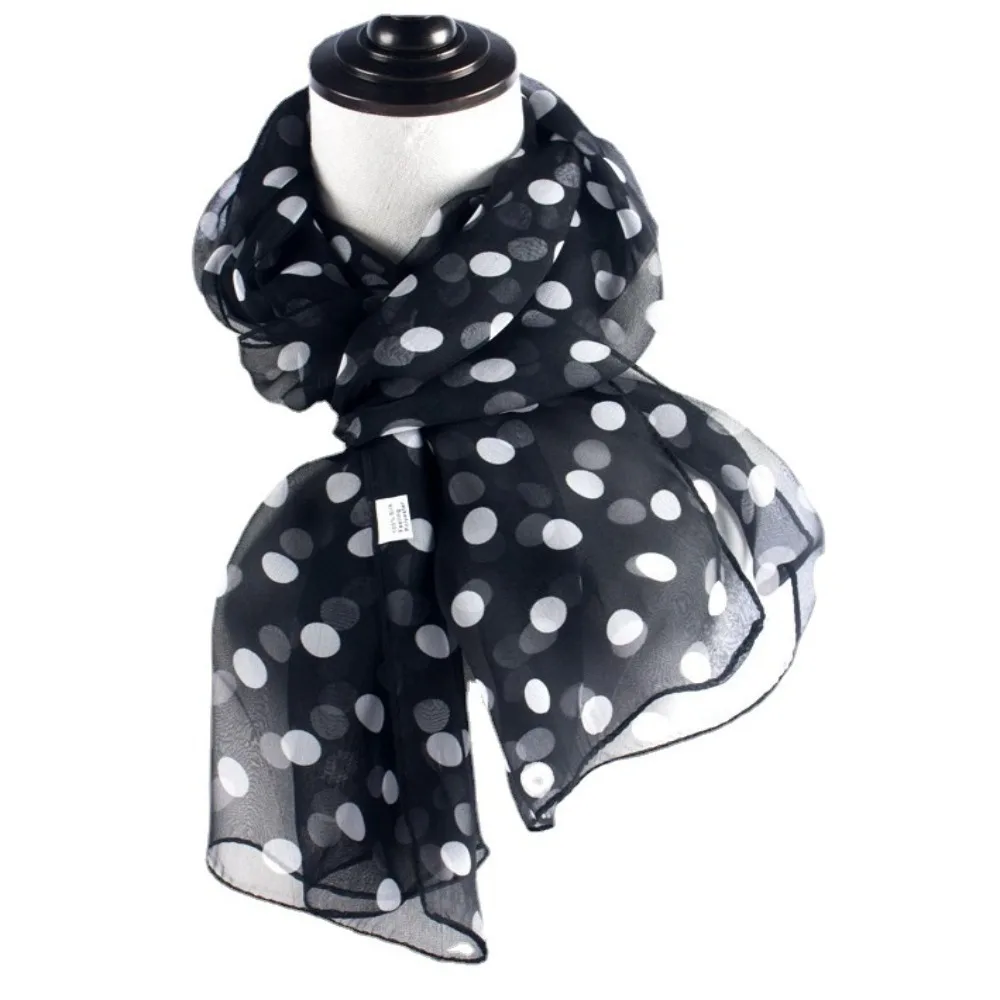Polka Dot Scarf Ladies Women's Scarf Chiffon Scarf Soft Head Wraps Women's Lady Summer Sunscreen Air Conditioner Shawl