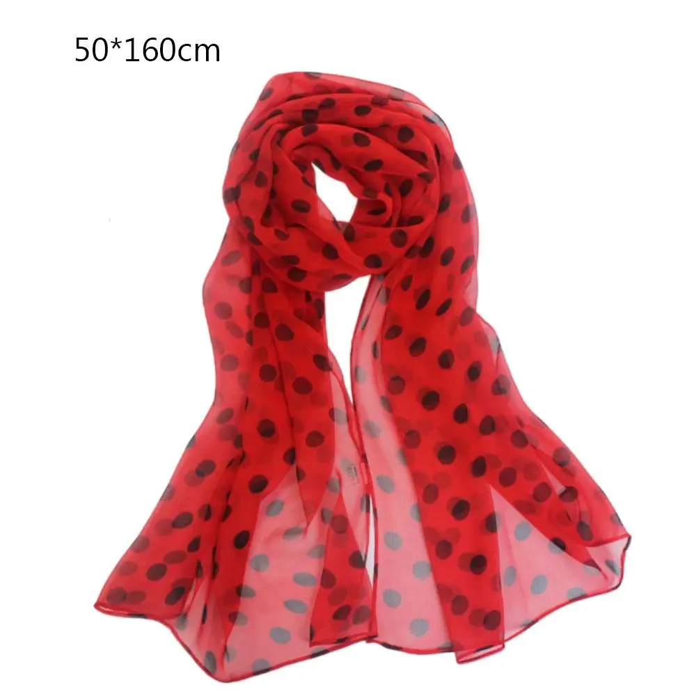 Polka Dot Scarf Ladies Women's Scarf Chiffon Scarf Soft Head Wraps Women's Lady Summer Sunscreen Air Conditioner Shawl
