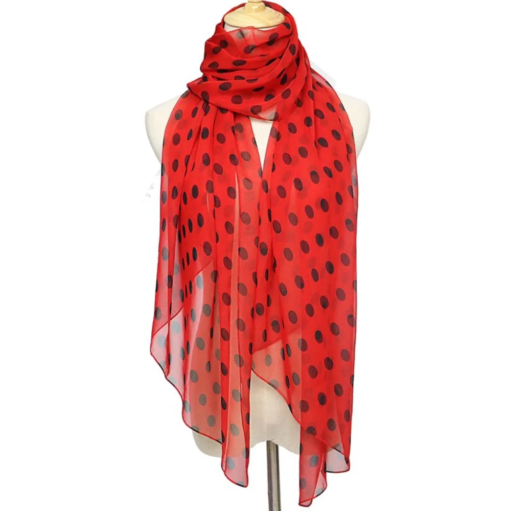 Polka Dot Scarf Ladies Women's Scarf Chiffon Scarf Soft Head Wraps Women's Lady Summer Sunscreen Air Conditioner Shawl