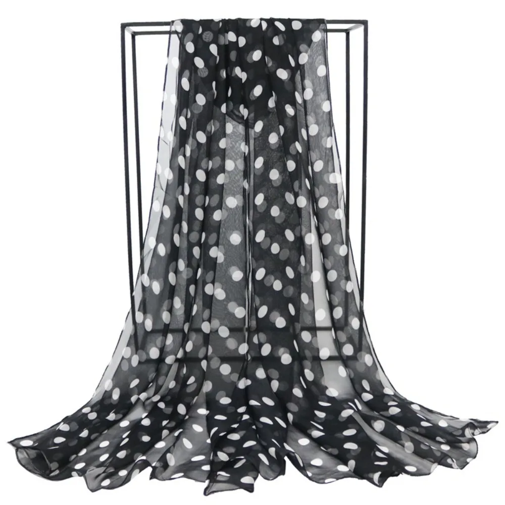 Polka Dot Scarf Ladies Women's Scarf Chiffon Scarf Soft Head Wraps Women's Lady Summer Sunscreen Air Conditioner Shawl