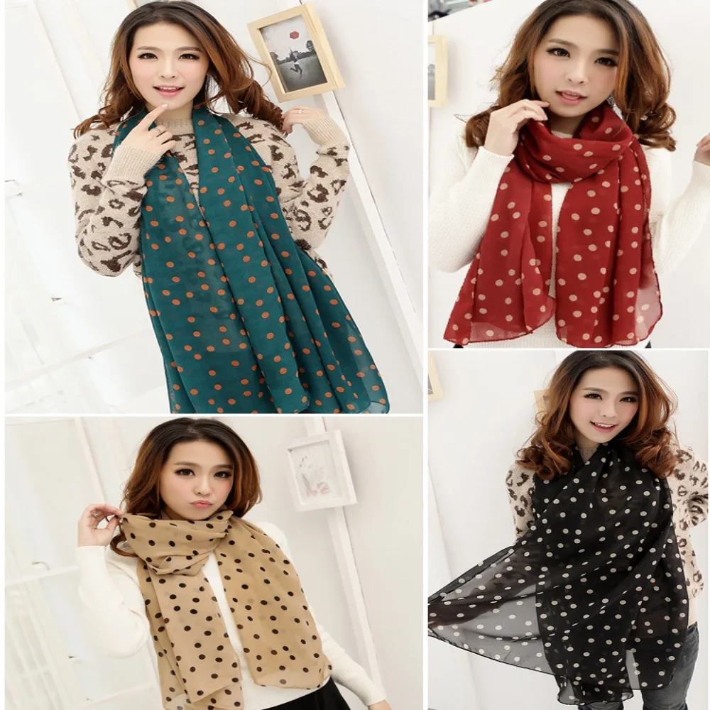 Polka Dot Scarf Ladies Women's Scarf Chiffon Scarf Soft Head Wraps Women's Lady Summer Sunscreen Air Conditioner Shawl