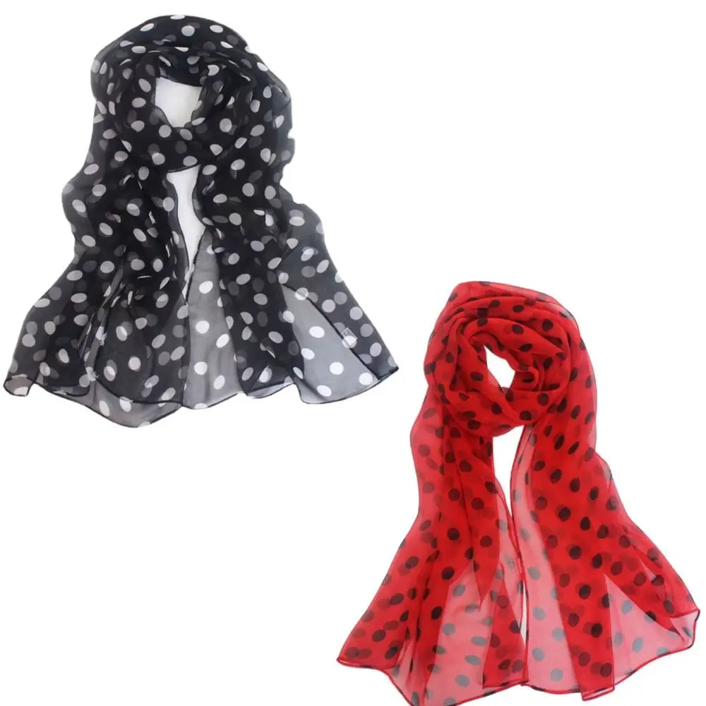 Polka Dot Scarf Ladies Women's Scarf Chiffon Scarf Soft Head Wraps Women's Lady Summer Sunscreen Air Conditioner Shawl