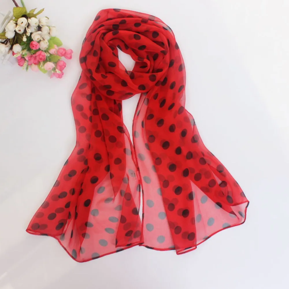 Polka Dot Scarf Ladies Women's Scarf Chiffon Scarf Soft Head Wraps Women's Lady Summer Sunscreen Air Conditioner Shawl