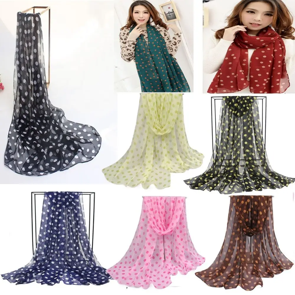 Polka Dot Scarf Ladies Women's Scarf Chiffon Scarf Soft Head Wraps Women's Lady Summer Sunscreen Air Conditioner Shawl