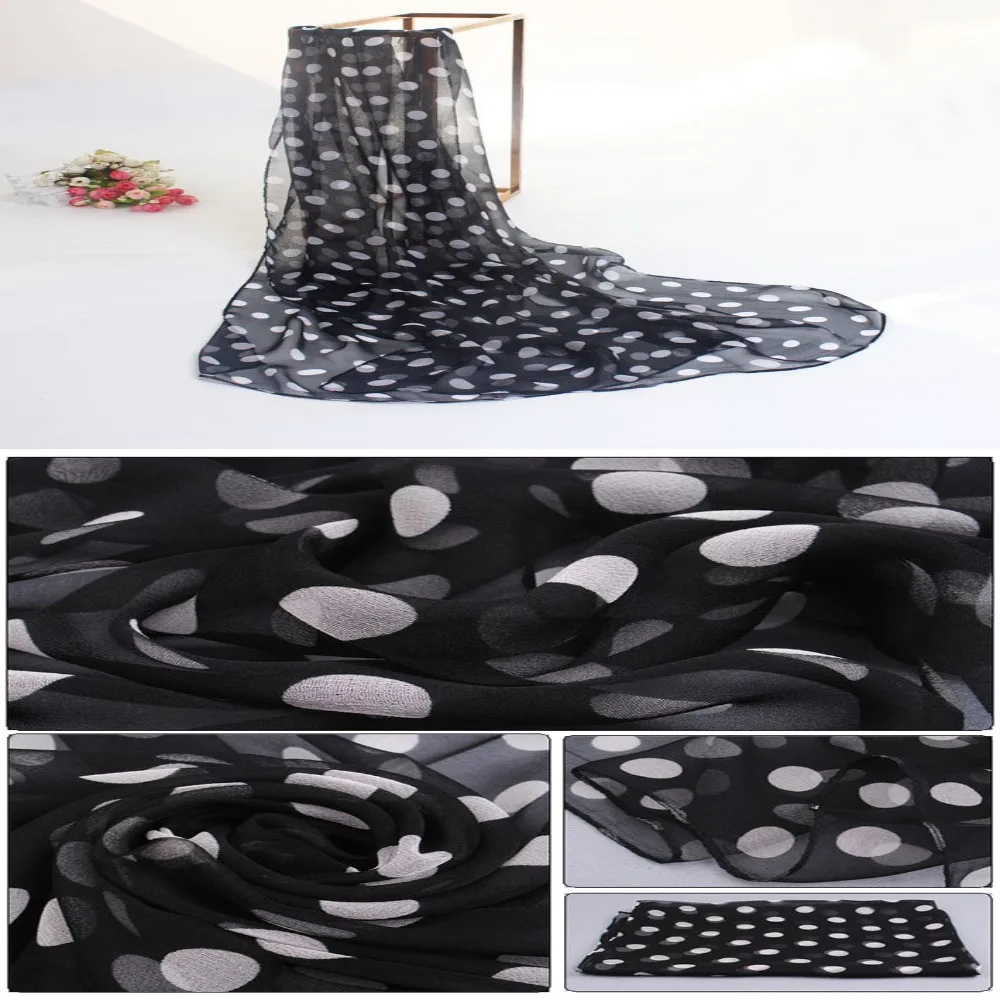 Polka Dot Scarf Ladies Women's Scarf Chiffon Scarf Soft Head Wraps Women's Lady Summer Sunscreen Air Conditioner Shawl