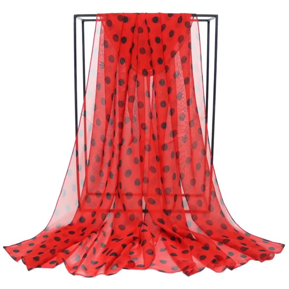 Polka Dot Scarf Ladies Women's Scarf Chiffon Scarf Soft Head Wraps Women's Lady Summer Sunscreen Air Conditioner Shawl