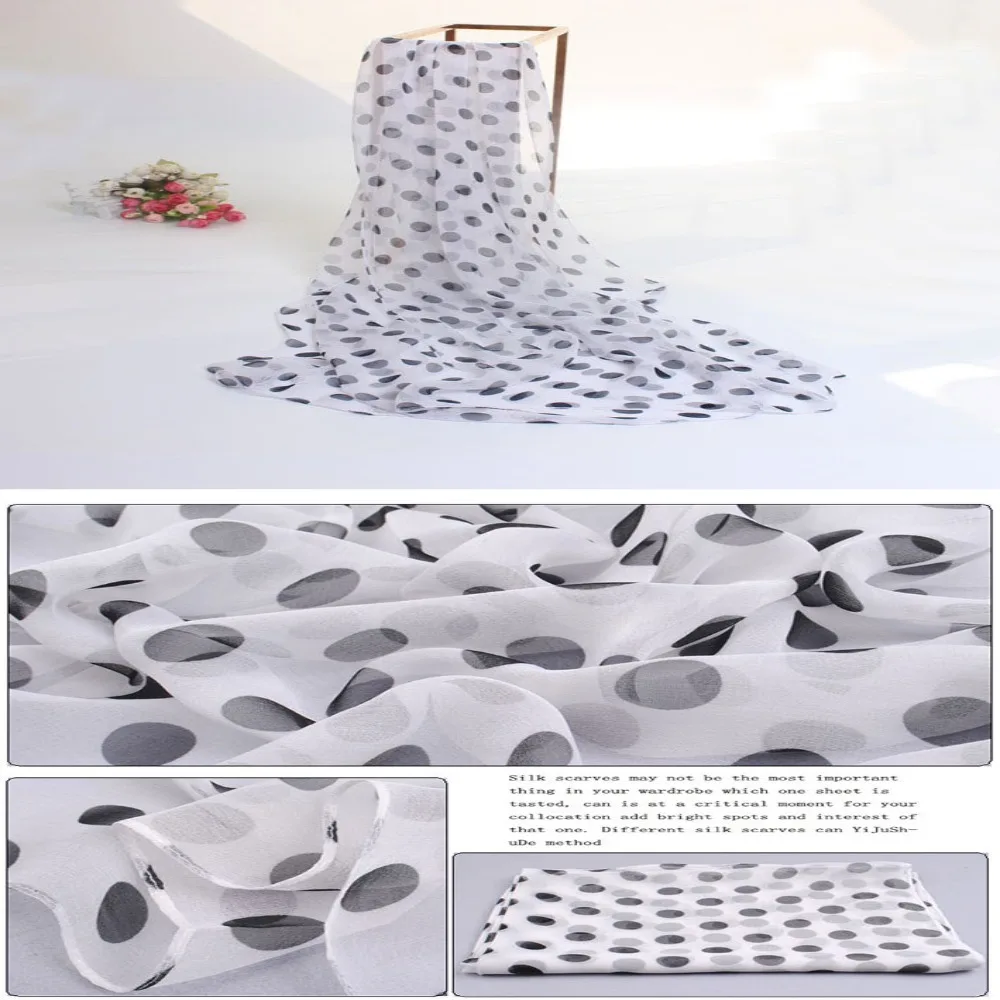 Polka Dot Scarf Ladies Women's Scarf Chiffon Scarf Soft Head Wraps Women's Lady Summer Sunscreen Air Conditioner Shawl