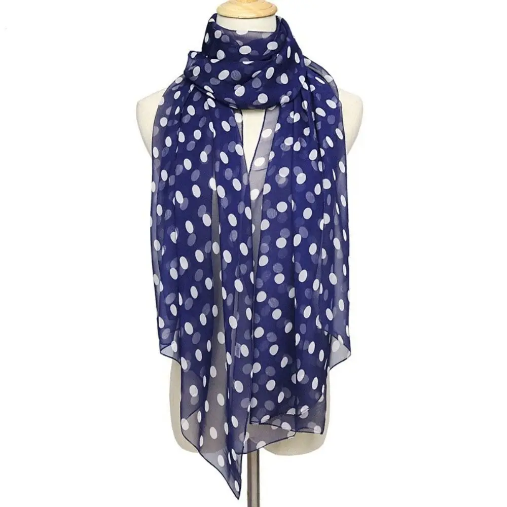 Polka Dot Scarf Ladies Women's Scarf Chiffon Scarf Soft Head Wraps Women's Lady Summer Sunscreen Air Conditioner Shawl