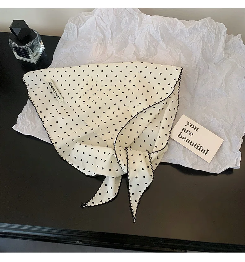Women Polka Dot Triangle Head Scarf Also As Neck Scarf Premium Lightweight Breathable Soft Versatile All Match Decorative Wrap