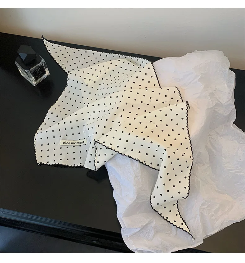 Women Polka Dot Triangle Head Scarf Also As Neck Scarf Premium Lightweight Breathable Soft Versatile All Match Decorative Wrap