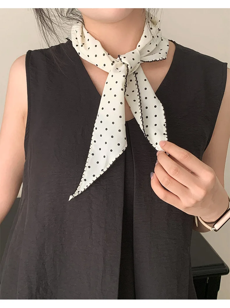 Women Polka Dot Triangle Head Scarf Also As Neck Scarf Premium Lightweight Breathable Soft Versatile All Match Decorative Wrap