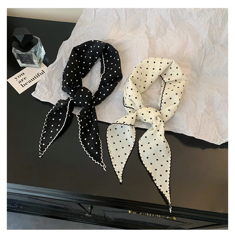 Women Polka Dot Triangle Head Scarf Also As Neck Scarf Premium Lightweight Breathable Soft Versatile All Match Decorative Wrap