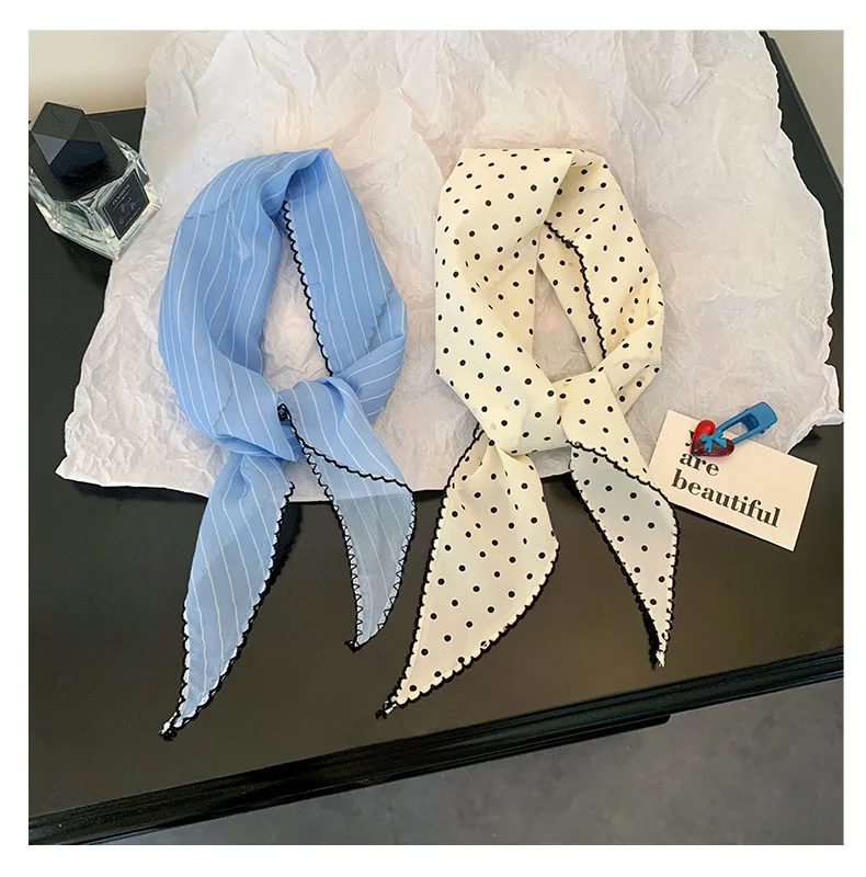 Women Polka Dot Triangle Head Scarf Also As Neck Scarf Premium Lightweight Breathable Soft Versatile All Match Decorative Wrap