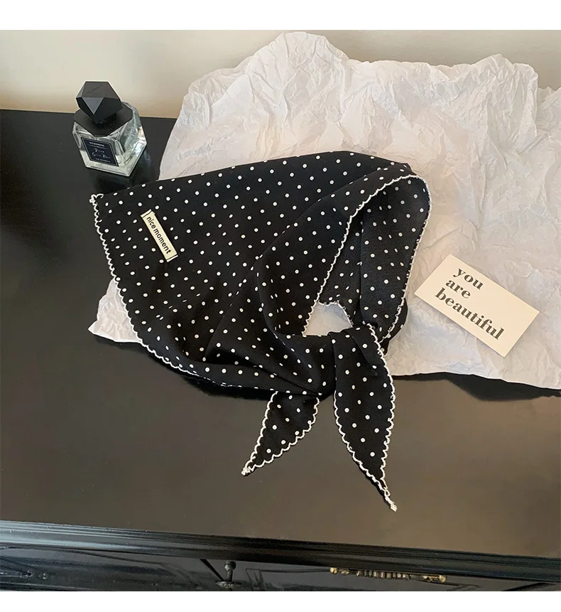 Women Polka Dot Triangle Head Scarf Also As Neck Scarf Premium Lightweight Breathable Soft Versatile All Match Decorative Wrap