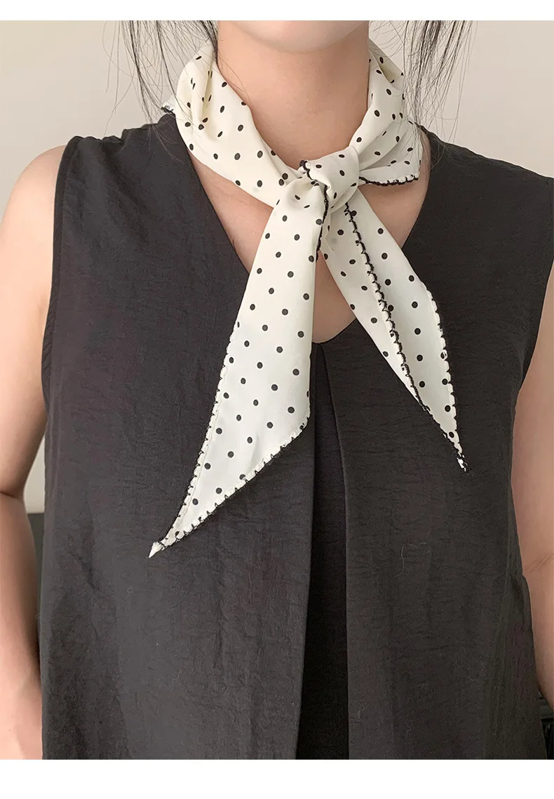 Women Polka Dot Triangle Head Scarf Also As Neck Scarf Premium Lightweight Breathable Soft Versatile All Match Decorative Wrap
