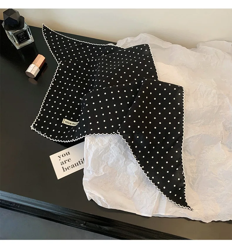 Women Polka Dot Triangle Head Scarf Also As Neck Scarf Premium Lightweight Breathable Soft Versatile All Match Decorative Wrap