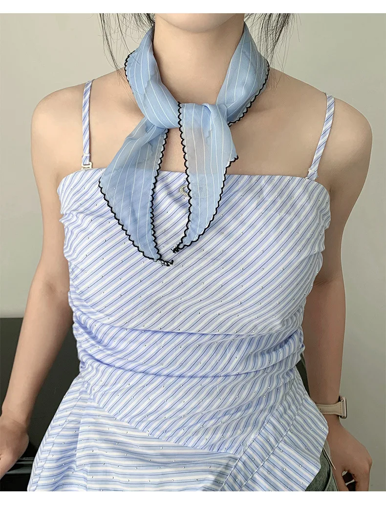 Women Polka Dot Triangle Head Scarf Also As Neck Scarf Premium Lightweight Breathable Soft Versatile All Match Decorative Wrap