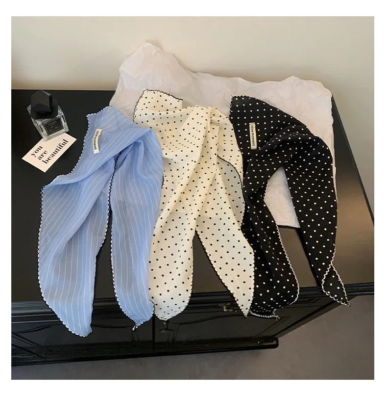 Women Polka Dot Triangle Head Scarf Also As Neck Scarf Premium Lightweight Breathable Soft Versatile All Match Decorative Wrap