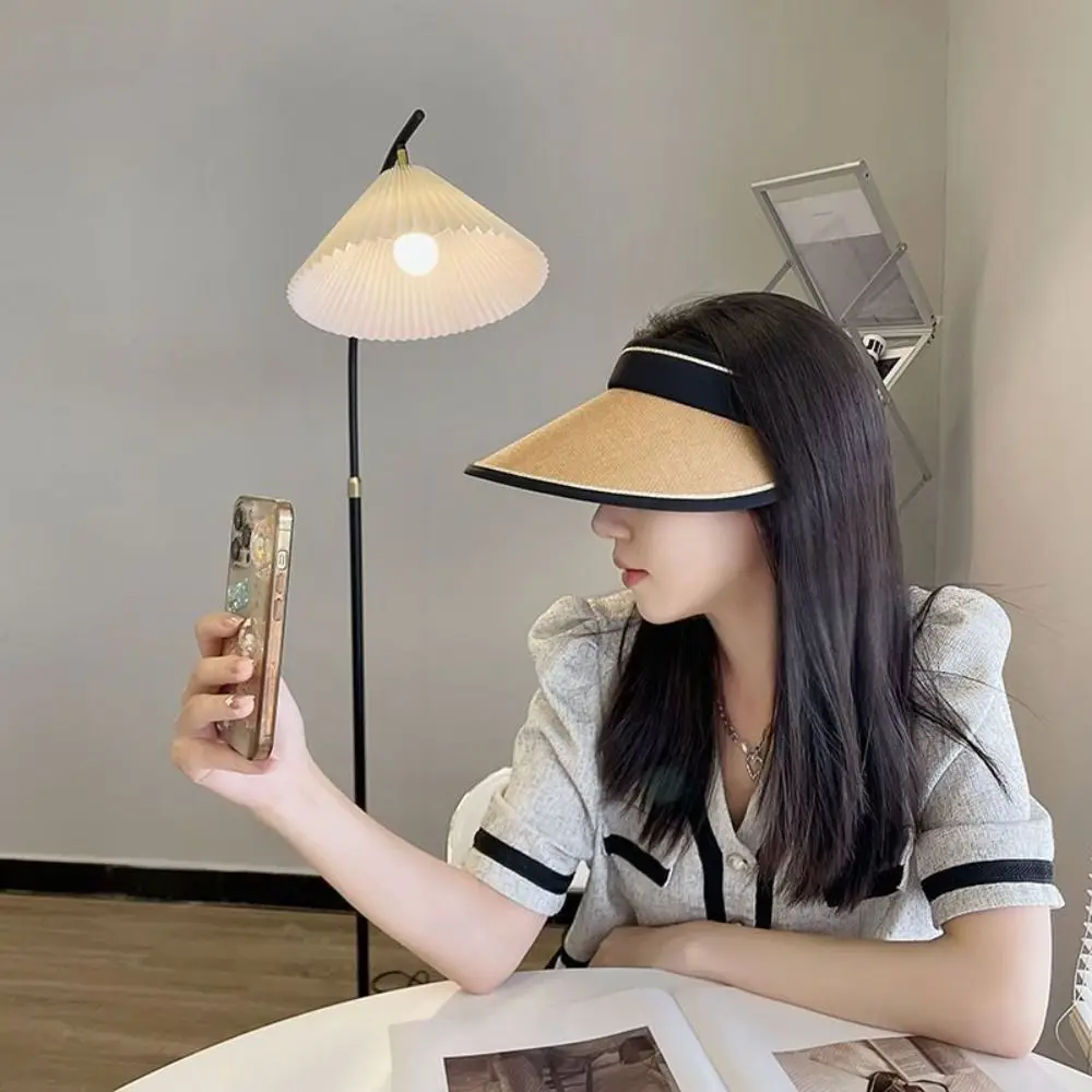 Women Girls Empty Top Wide Large Brim Foldable Casual Visors Sun Hats Straw Cap Sunshade Beach Hat