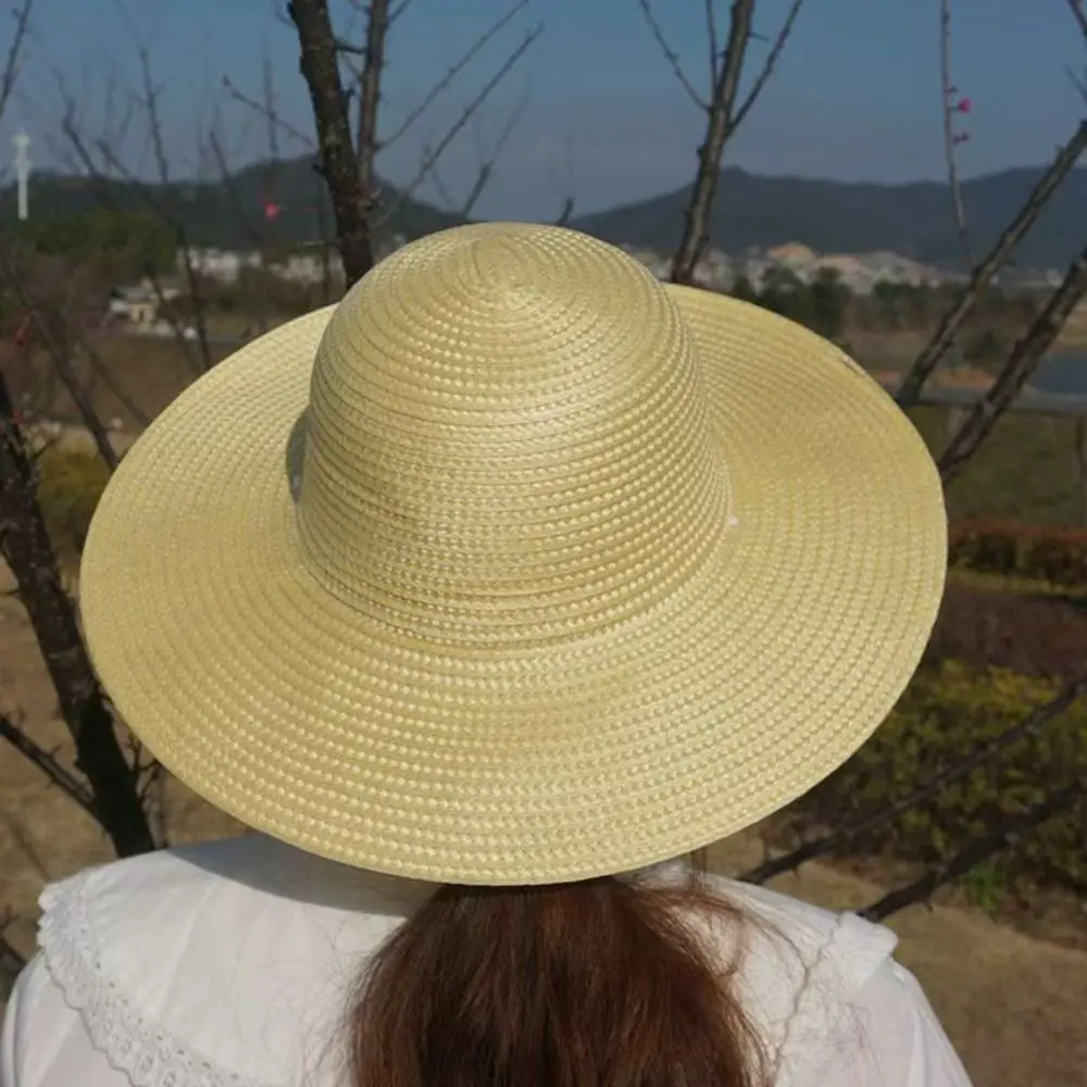 Simple Wide Brim Straw Hats Large With Windproof Rope Sun Hat Fishing Caps Women Men