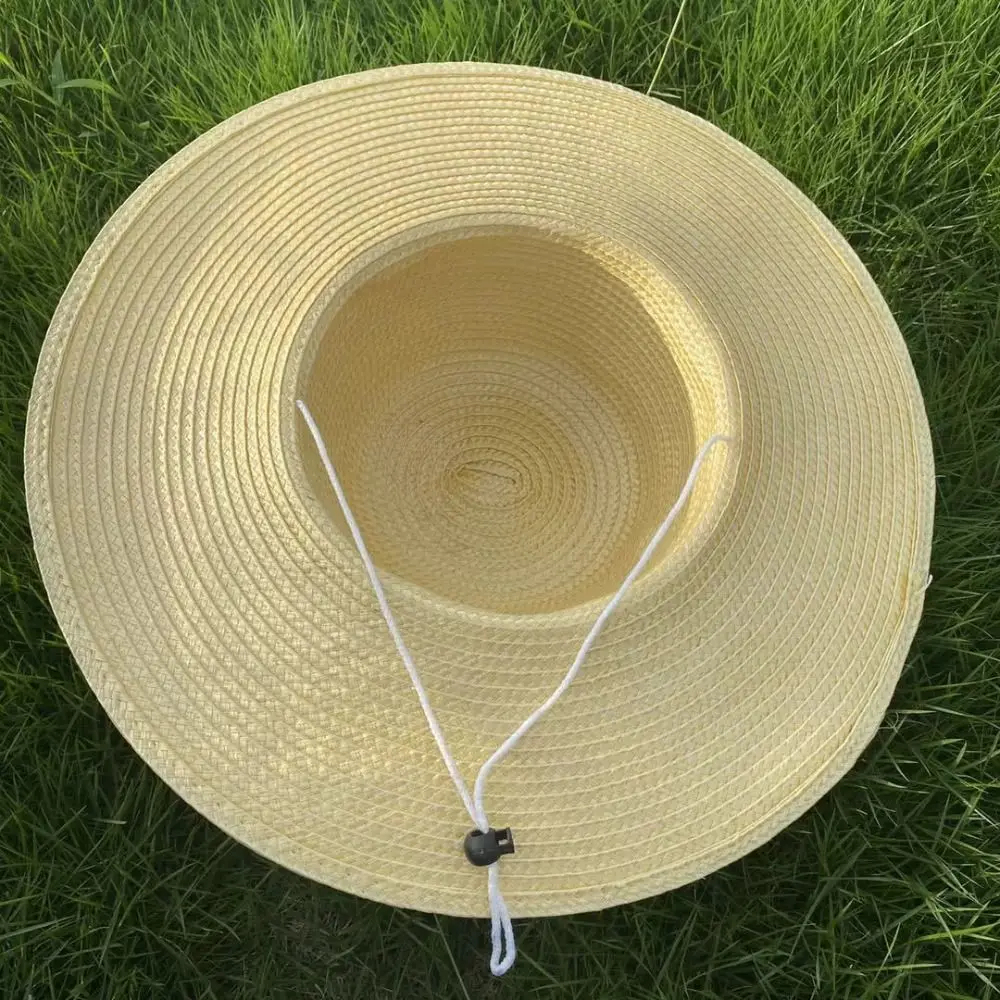 Simple Wide Brim Straw Hats Large With Windproof Rope Sun Hat Fishing Caps Women Men