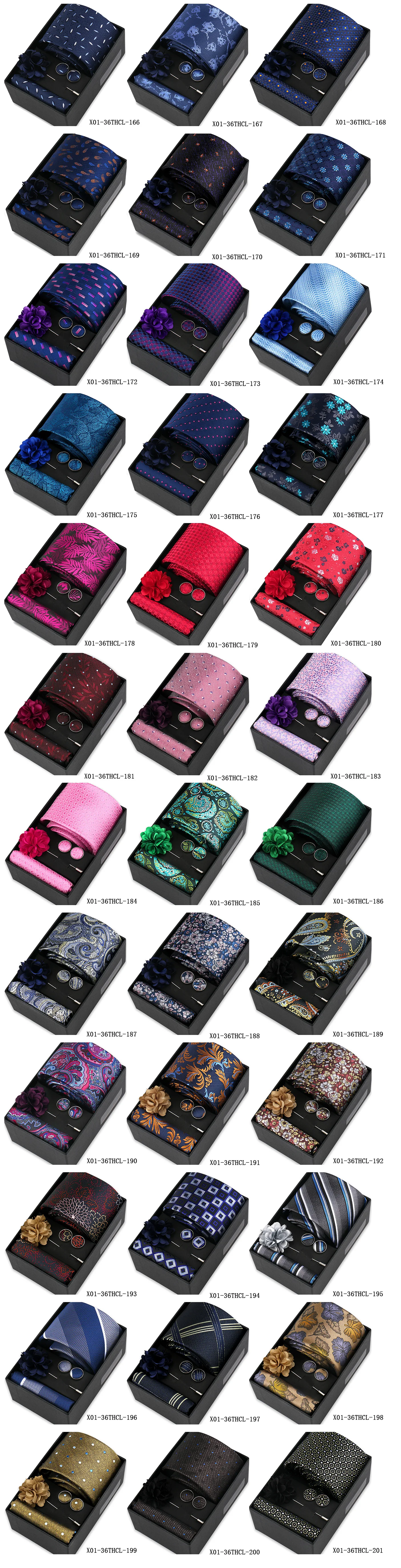 Men Tie Set With Box Flower Pin Luxury Necktie Handkerchief Brooch With Cufflinks Set Gift Box Wedding Men Suits Neck Gravatas