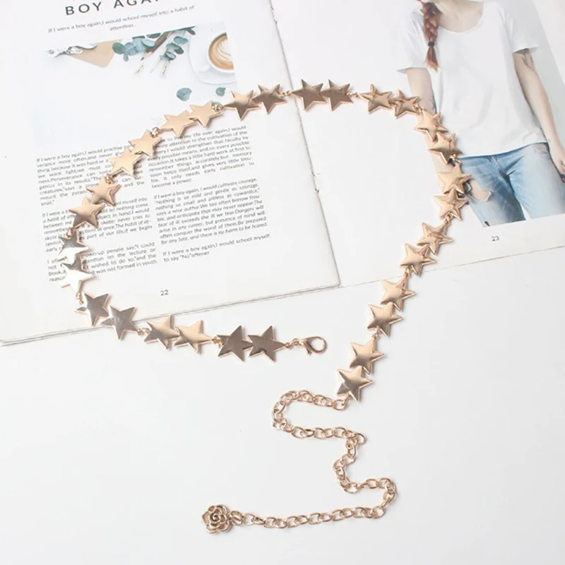 Female Tassel Waist Chain Belt Metal Star Pentagram Chain Belt Women Vintage Waist Belt Women Decorative Body Jewelry