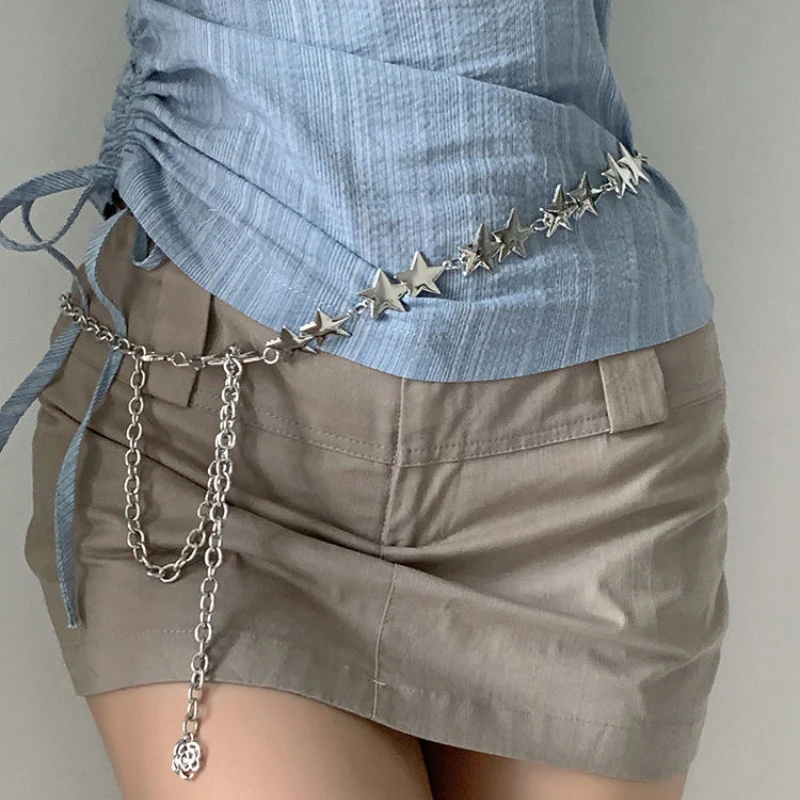 Female Tassel Waist Chain Belt Metal Star Pentagram Chain Belt Women Vintage Waist Belt Women Decorative Body Jewelry