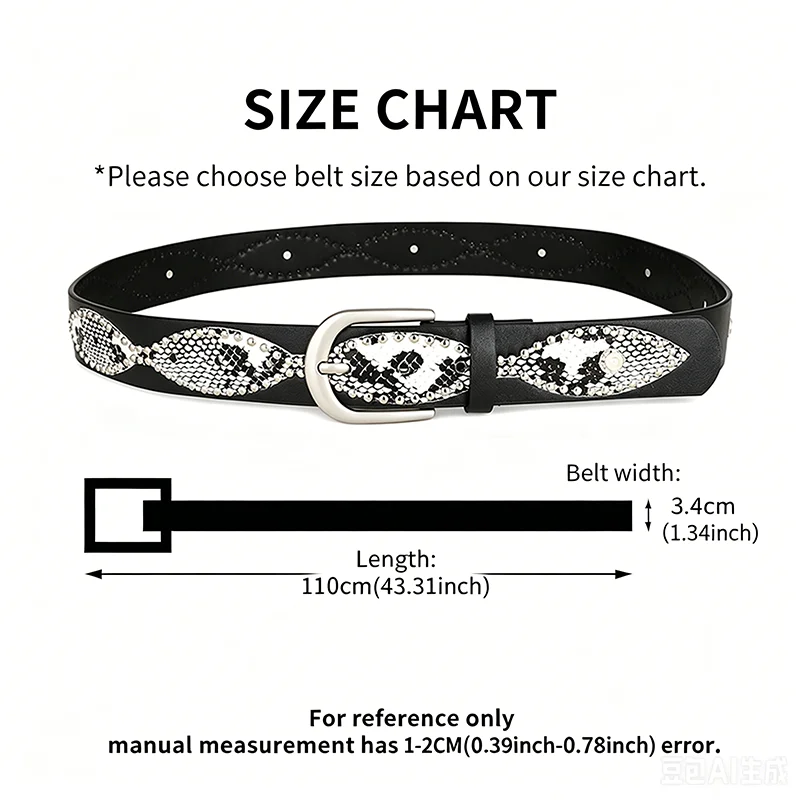 Trendy Punk Y2K Snake Print Belt with Pearls & Studs, PU Leather Waistband for Both Men and Women, Perfect for Jeans and Dresses