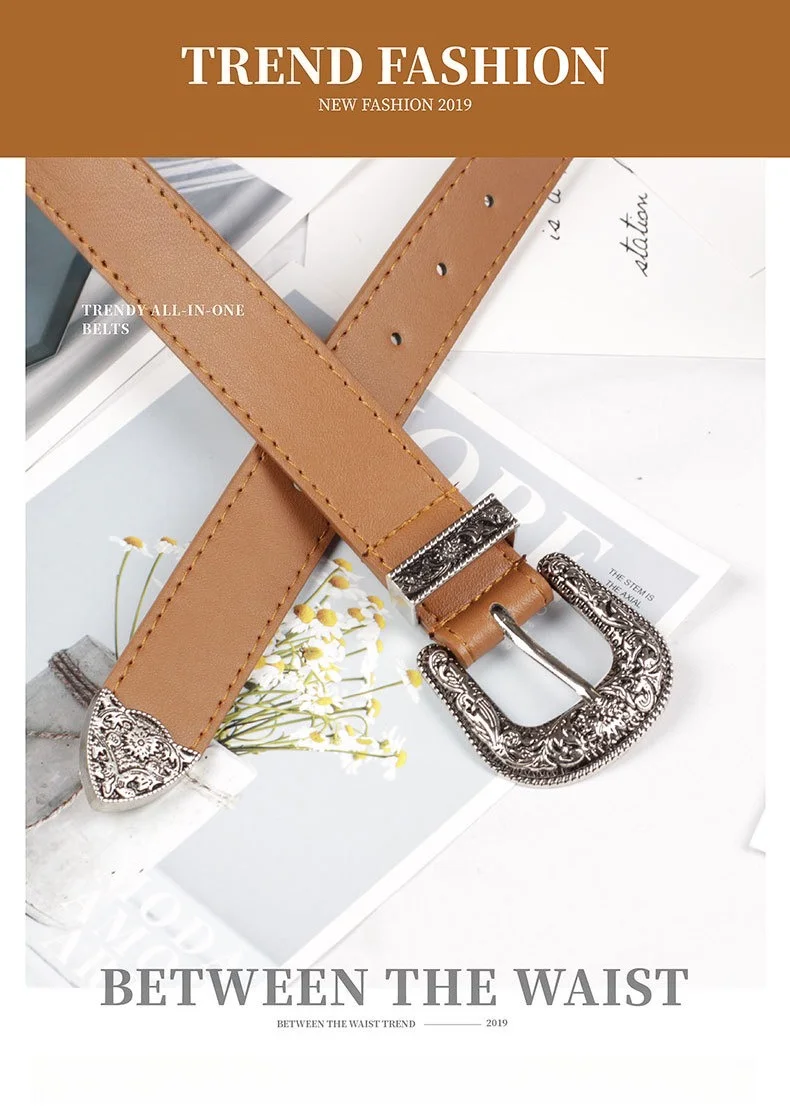 New Arrival: European American Fashion Unisex Retro Denim-Style Buckle Belt Exquisitely Embossed High-Quality Wide Belt