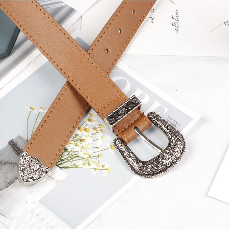New Arrival: European American Fashion Unisex Retro Denim-Style Buckle Belt Exquisitely Embossed High-Quality Wide Belt