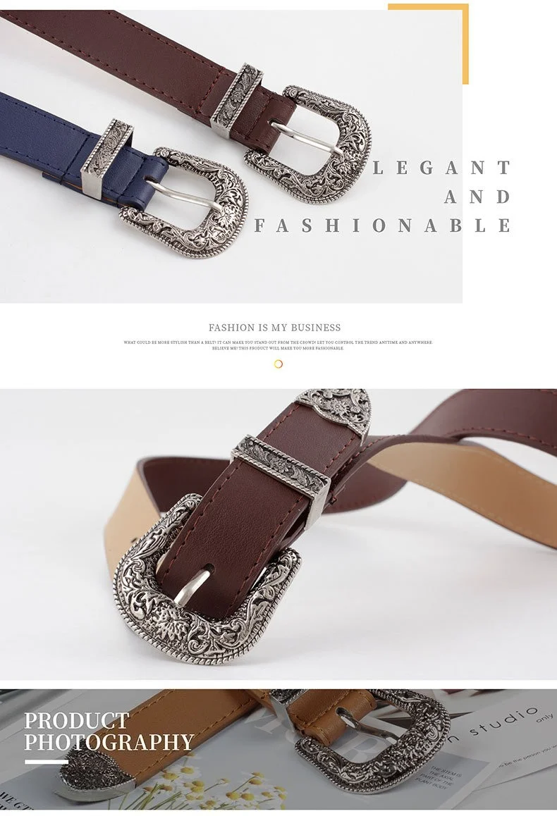New Arrival: European American Fashion Unisex Retro Denim-Style Buckle Belt Exquisitely Embossed High-Quality Wide Belt