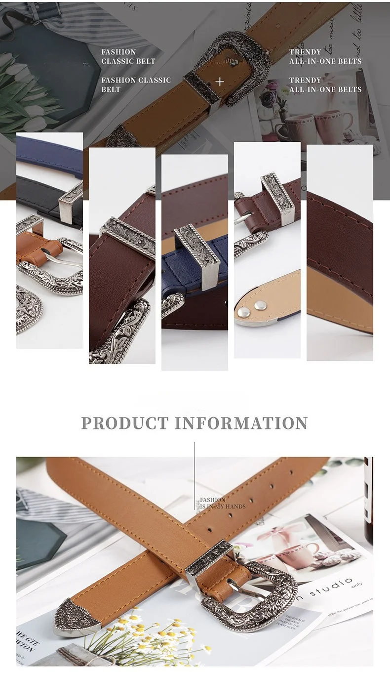 New Arrival: European American Fashion Unisex Retro Denim-Style Buckle Belt Exquisitely Embossed High-Quality Wide Belt