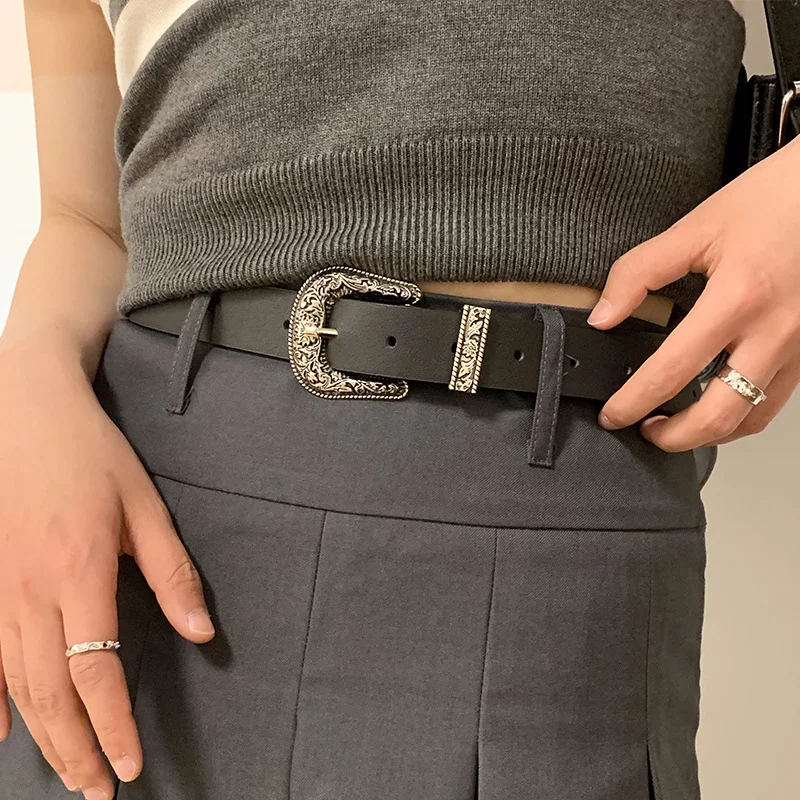 New Arrival: European American Fashion Unisex Retro Denim-Style Buckle Belt Exquisitely Embossed High-Quality Wide Belt