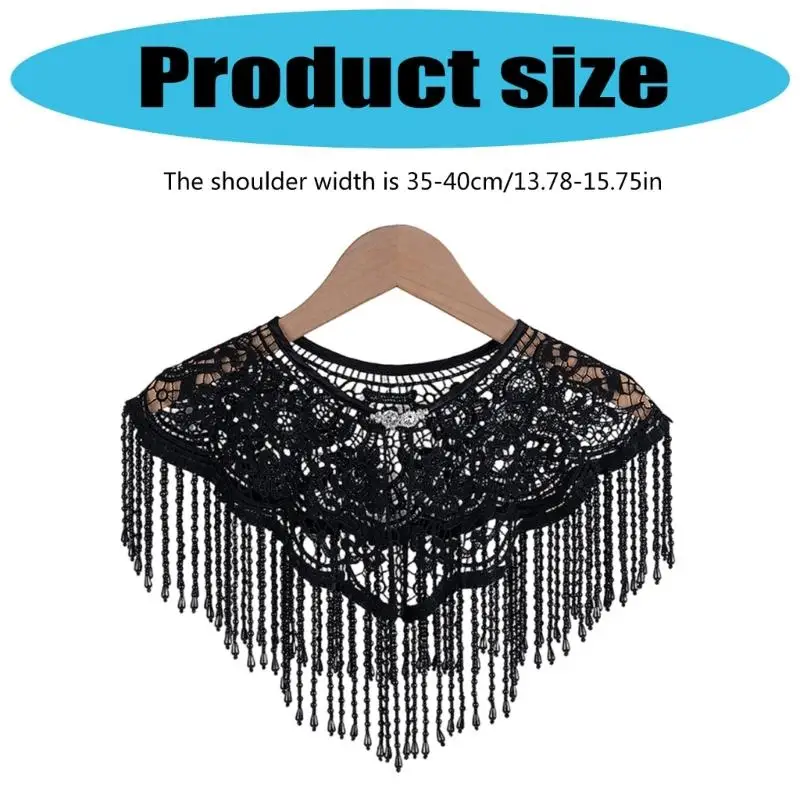 39BD Cloud Shoulder Shawl Handmade Beaded Tassels Trim Traditional Wedding Attires Dance Costume Accessory