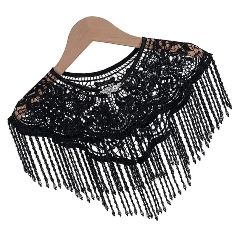 39BD Cloud Shoulder Shawl Handmade Beaded Tassels Trim Traditional Wedding Attires Dance Costume Accessory