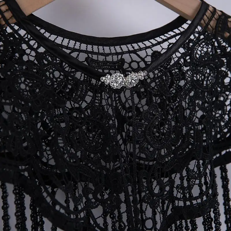 39BD Cloud Shoulder Shawl Handmade Beaded Tassels Trim Traditional Wedding Attires Dance Costume Accessory