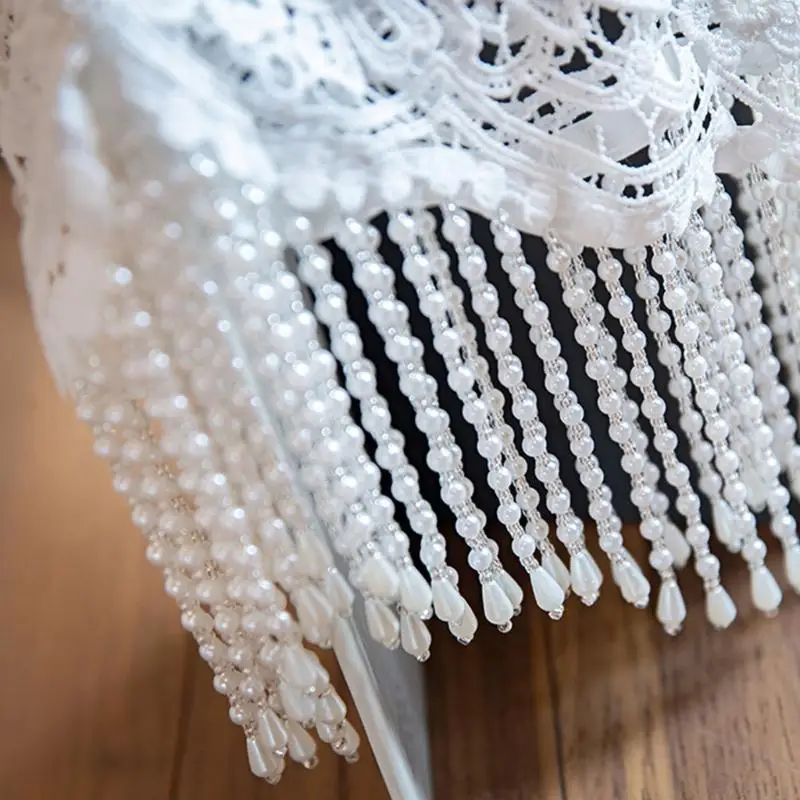 39BD Cloud Shoulder Shawl Handmade Beaded Tassels Trim Traditional Wedding Attires Dance Costume Accessory