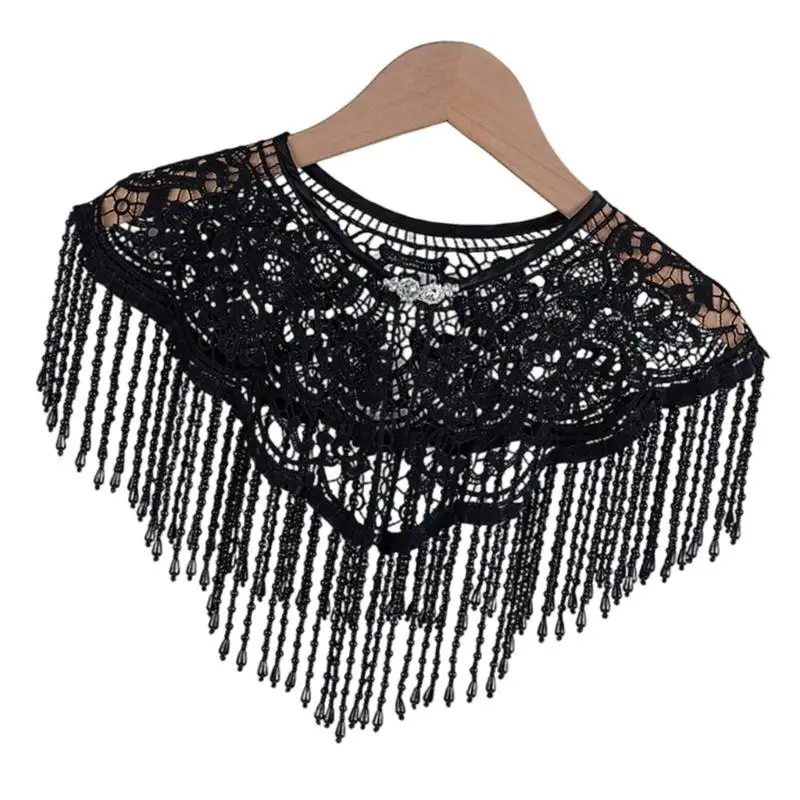 39BD Cloud Shoulder Shawl Handmade Beaded Tassels Trim Traditional Wedding Attires Dance Costume Accessory