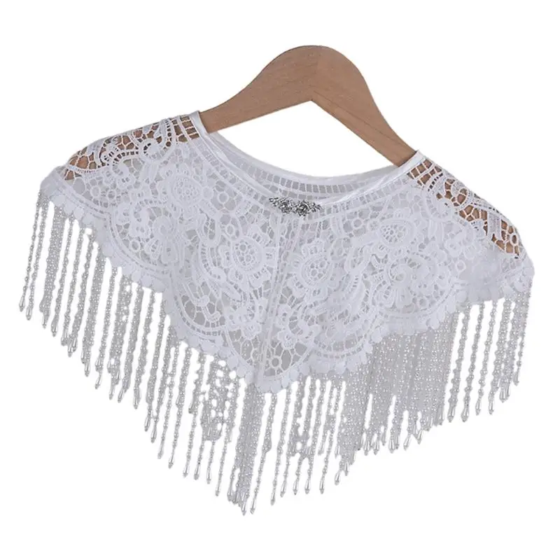 39BD Cloud Shoulder Shawl Handmade Beaded Tassels Trim Traditional Wedding Attires Dance Costume Accessory