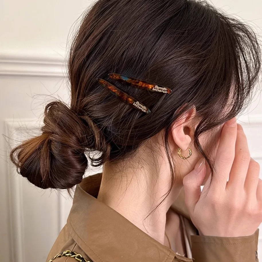 2pcs/set Acetate Hair Clips Pins for Women Vintage Mini Cute No-Slip Bangs Clip Colorful Letter Hairpin Hair Accessories Set