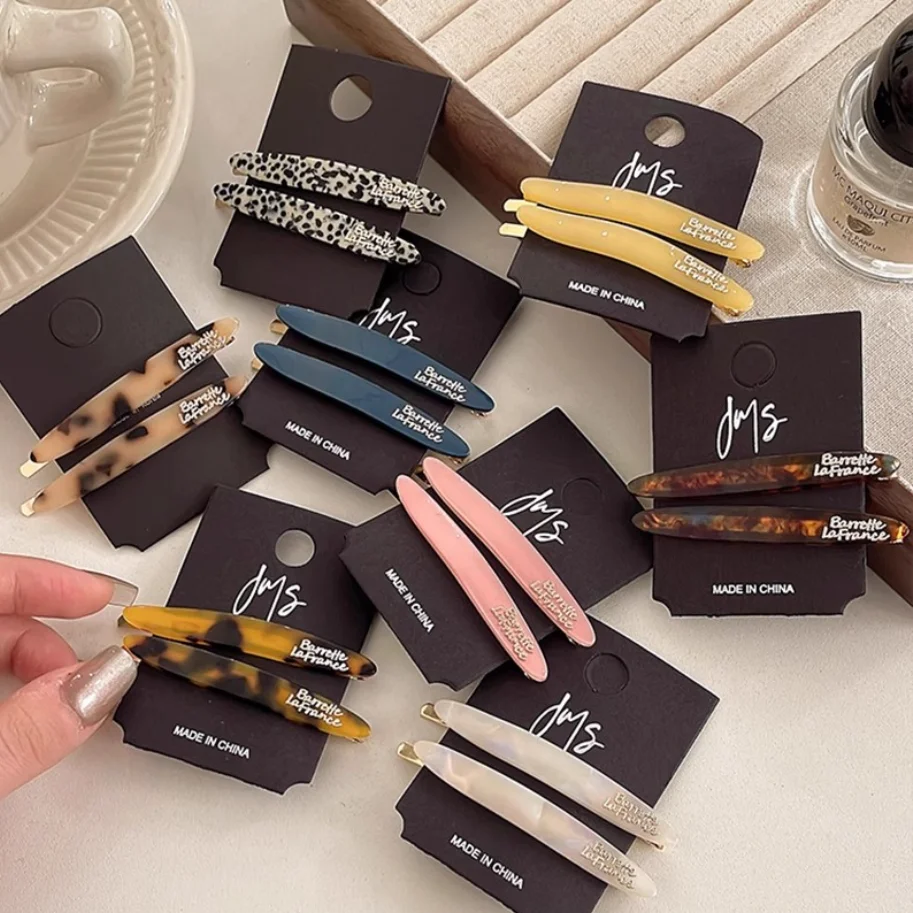 2pcs/set Acetate Hair Clips Pins for Women Vintage Mini Cute No-Slip Bangs Clip Colorful Letter Hairpin Hair Accessories Set
