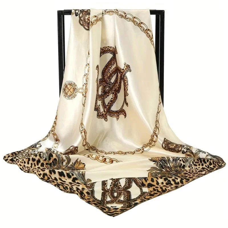 90*90cm Silk Satin Square Scarf Women Leopard Printed Headband Luxury Designers Scarf Handkerchief Foulard Silk Hair Band