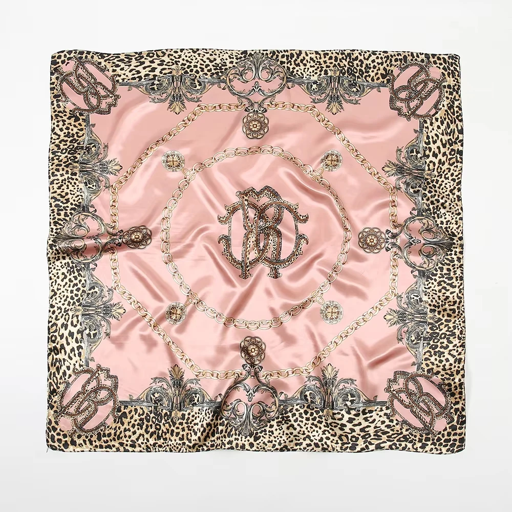 90*90cm Silk Satin Square Scarf Women Leopard Printed Headband Luxury Designers Scarf Handkerchief Foulard Silk Hair Band